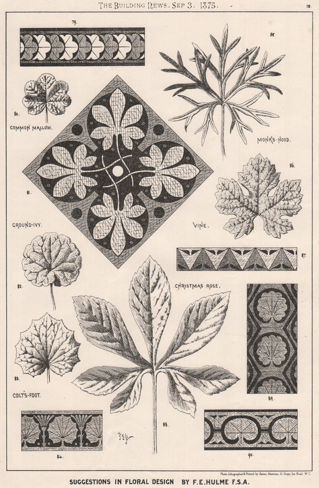 Suggestions in Floral; Design by F.E. Hulme F.S.A.. Decorative (8) 1875 print